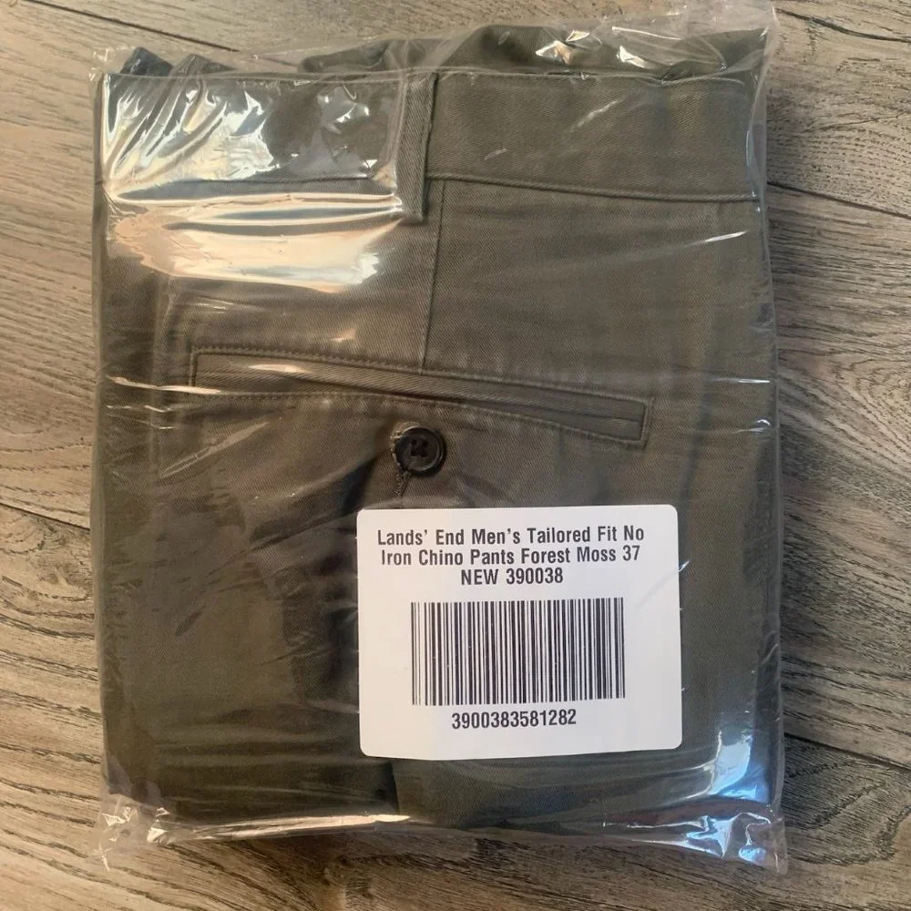 NWT‎ LANDS' END MEN'S TAILORED FIT NO IRON CHINO PANTS FOREST MOSS (GREEN) 37